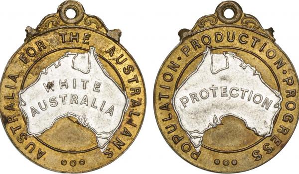 White Australia Policy campaign badge 23x27mm were made in brass and aluminium 
