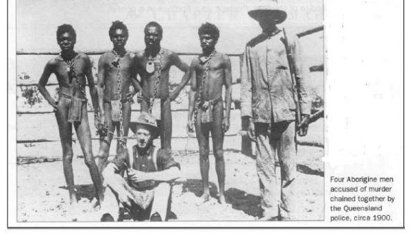 'Four Aboriginal men accused of murder chained together by the Queensland police (c1900)