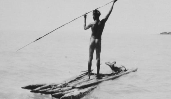 Aboriginal man fishing in Yampi Sound, ca.1930 Photo Frank Bunney SLWA