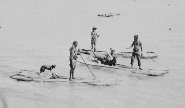 Aboriginal men on boats in Yampi Sound, ca.1930 Photo Frank Bunney SLWA