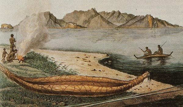 Tasmanian Style Bark Canoe. Drafted by MF Péron. (1807) - Vol. 2: Discovery trip to the southern lands