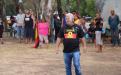 Aboriginal protesters stand their ground as police move in to clear camps at Heirisson Island.  ABC News: Rebecca Trigger